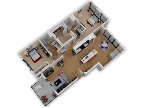Floor plan for 2 beds, 2 baths, 1149 sqft